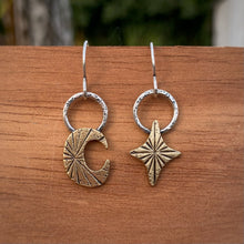 Load image into Gallery viewer, Moon &amp; Star Mixed Metal Hoop Earrings