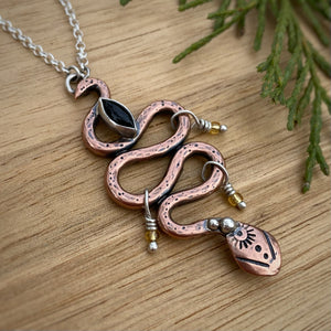 Black Onyx & Copper Snake Necklace / 28.5”