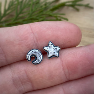 Layered Moon & Star Stud Earrings