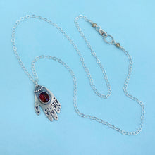 Load image into Gallery viewer, Hamsa Hand Necklace - Garnet / 18” / Made to Order