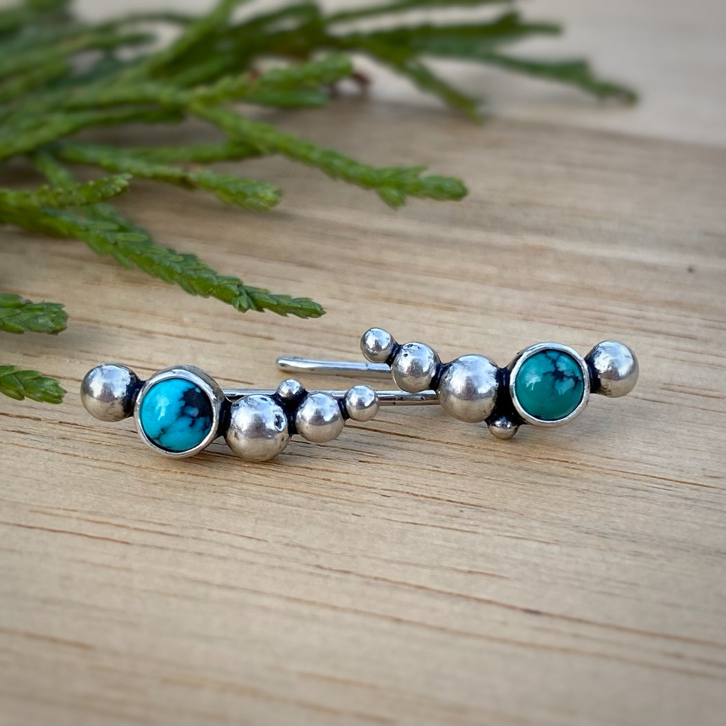 Tibetan Turquoise Bubble Ear Climbers