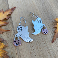 Load image into Gallery viewer, Mixed Metal Trick-or-Treat Ghostie Earrings {Silver}