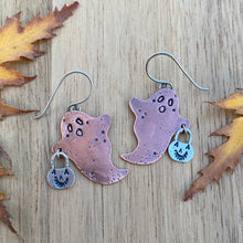 Load image into Gallery viewer, Mixed Metal Trick-or-Treat Ghostie Earrings {Copper}