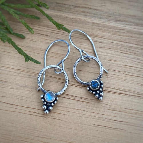 Labradorite & Moonstone Dotted Hoop Earrings