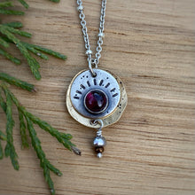 Load image into Gallery viewer, Garnet Mixed Metal Dangly Necklace / 19”