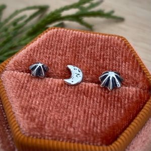 (Set of 3) 3D Moon & Stars Stud Earrings Set {B}