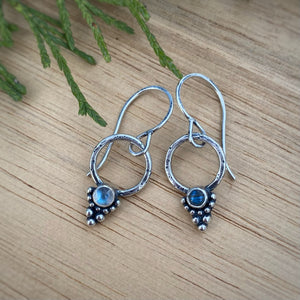 Labradorite & Moonstone Dotted Hoop Earrings