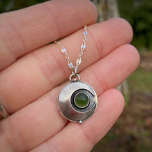 Load image into Gallery viewer, Green Serpentine Domed Moon Necklace / 20.5”