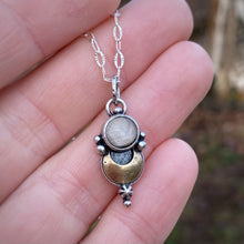 Load image into Gallery viewer, Black Sapphire Mixed Metal Moon Necklace / 18”