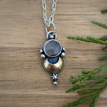 Load image into Gallery viewer, Black Sapphire Mixed Metal Moon Necklace / 18”