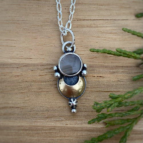 Black Sapphire Mixed Metal Moon Necklace / 18”