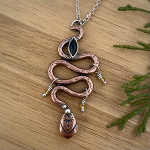 Black Onyx & Copper Snake Necklace / 28.5”