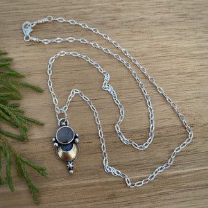 Black Sapphire Mixed Metal Moon Necklace / 18”