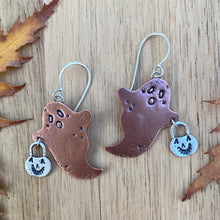 Load image into Gallery viewer, Mixed Metal Trick-or-Treat Ghostie Earrings {Copper}