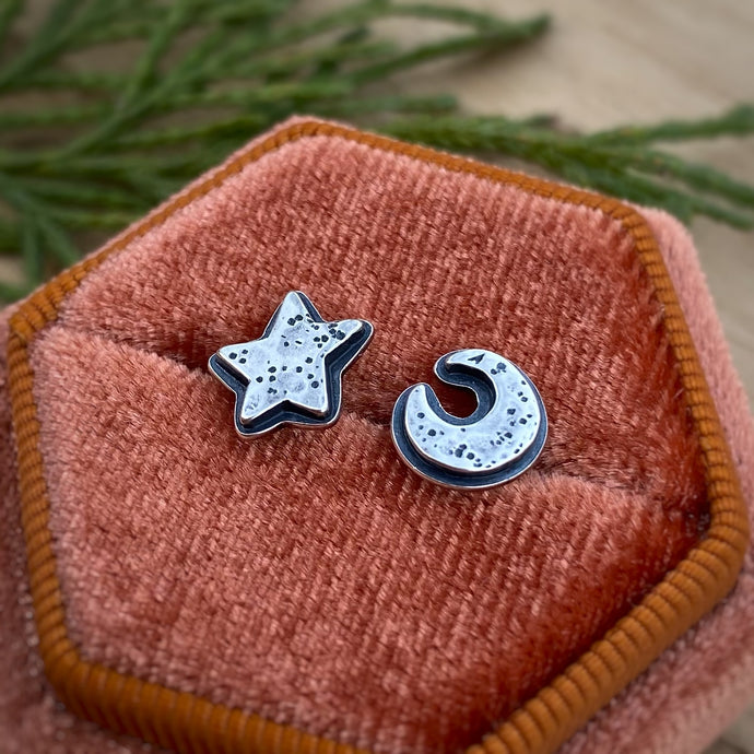 Layered Moon & Star Stud Earrings