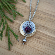 Load image into Gallery viewer, Garnet Mixed Metal Dangly Necklace / 19”