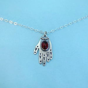 Hamsa Hand Necklace - Garnet / 18” / Made to Order