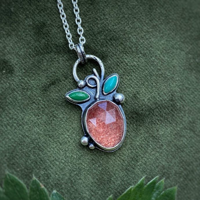Strawberry Quartz & Turquoise Strawberry Necklace {J} / Choose Your Chain Length!
