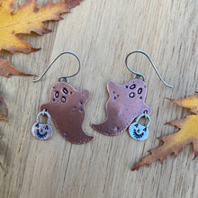 Load image into Gallery viewer, Mixed Metal Trick-or-Treat Ghostie Earrings {Copper}