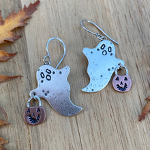 Load image into Gallery viewer, Mixed Metal Trick-or-Treat Ghostie Earrings {Silver}