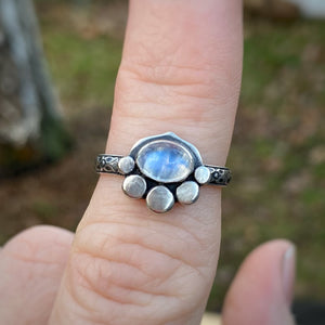 Rainbow Moonstone Point Ring / Size 7