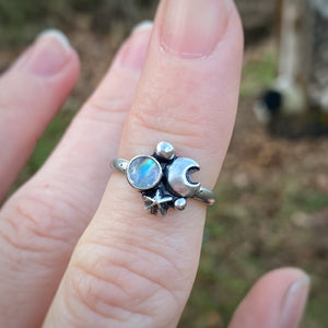 Moonstone Moon Cluster Ring / Size 6.25