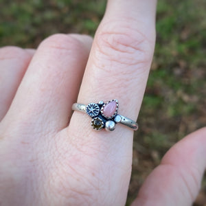 Pink Opal & Citrine Starry Cluster Ring / Size 11