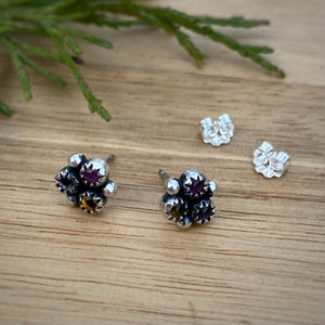 Pink Sapphire, Iolite, & Citrine Cluster Stud Earrings