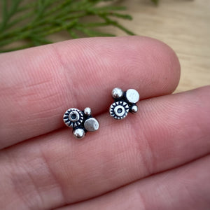 Stamped Cluster Stud Earrings