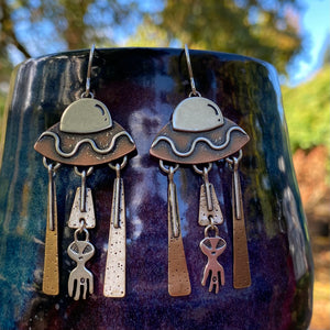 Mixed Metal UFO Earrings