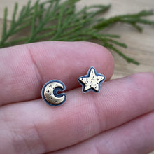 Load image into Gallery viewer, Layered Mixed Metal Moon &amp; Star Stud Earrings