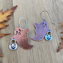 Load image into Gallery viewer, Mixed Metal Trick-or-Treat Ghostie Earrings {Copper}