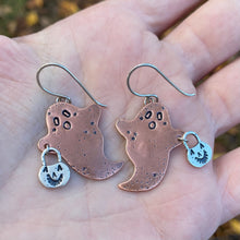 Load image into Gallery viewer, Mixed Metal Trick-or-Treat Ghostie Earrings {Copper}