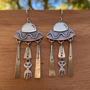 Mixed Metal UFO Earrings