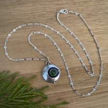 Load image into Gallery viewer, Green Serpentine Domed Moon Necklace / 20.5”