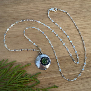 Green Serpentine Domed Moon Necklace / 20.5”