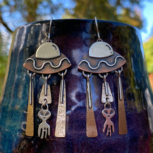 Mixed Metal UFO Earrings