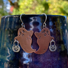 Load image into Gallery viewer, Mixed Metal Trick-or-Treat Ghostie Earrings {Copper}