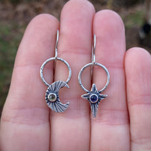 Load image into Gallery viewer, Citrine &amp; Iolite Moon and Star Hoop Earrings