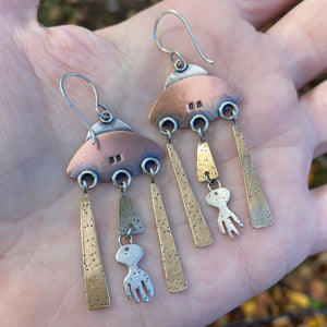 Mixed Metal UFO Earrings