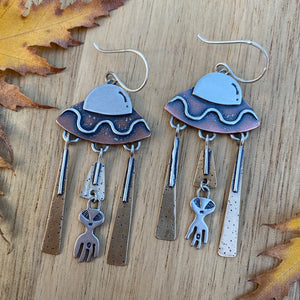 Mixed Metal UFO Earrings