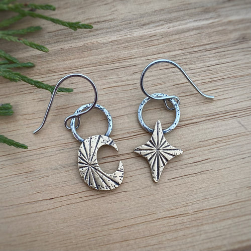 Moon & Star Mixed Metal Hoop Earrings