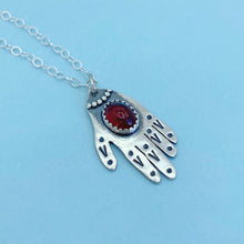 Load image into Gallery viewer, Hamsa Hand Necklace - Garnet / 18” / Made to Order