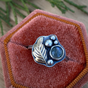 Labradorite Mixed Metal Leafy Ring / Size 7