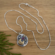 Load image into Gallery viewer, Ruby &amp; Labradorite Mixed Metal Pebble Necklace / 20”