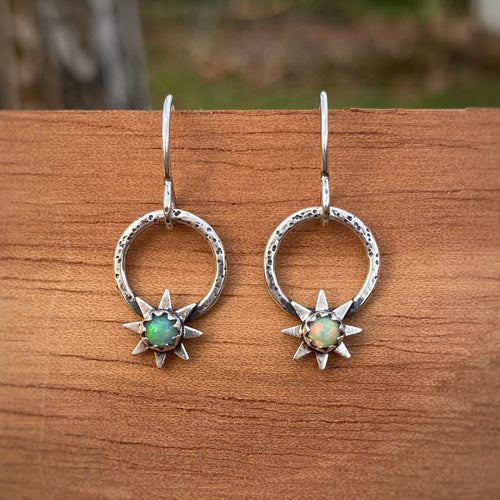 Ethiopian Opal Starburst Hoop Earrings