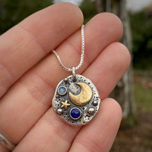 Load image into Gallery viewer, Lapiz Lazuli &amp; Moonstone Mixed Metal Pebble Necklace / 20”