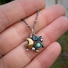 Load image into Gallery viewer, Labradorite &amp; Apatite Mixed Metal Moon Necklace / 19”