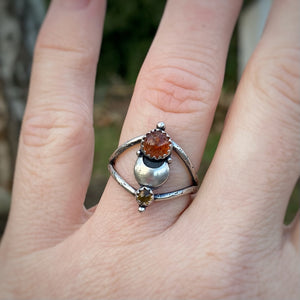 Sunstone & Citrine Moon Stack Ring / Size 8.5