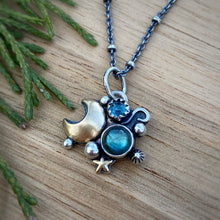 Load image into Gallery viewer, Labradorite &amp; Apatite Mixed Metal Moon Necklace / 19”